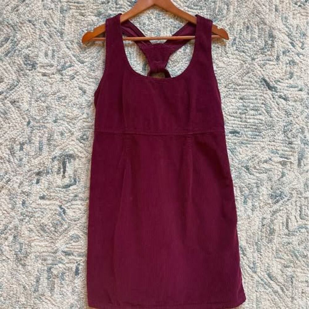 American Eagle Womens Burgundy Corduroy Pinafore Overall Dress Size Large